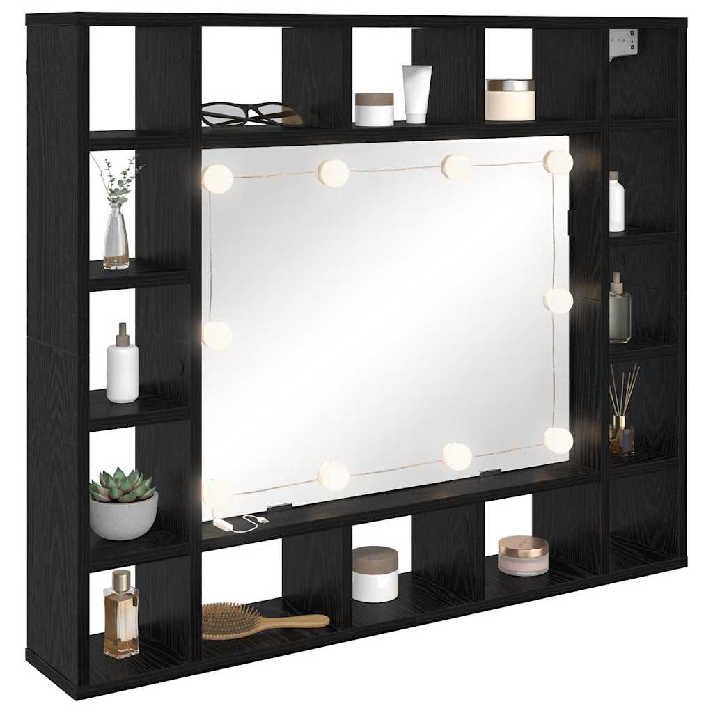 Mirror Cabinet with Shelf Black Oak Effect 91 x 15 x 76.5 cm