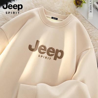 JEEP SPIRIT Мужской утяжеленный флисовый с начесом с принтом свитшот с круглым вырезом