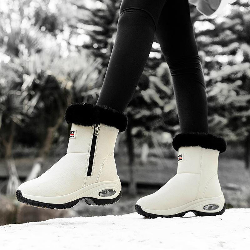 Fashion Winter Snow Boots Ladies Platform Tall Boots Flat Bottom Quality Warm Black New Ladies Lace Up Comfortable Leather Womens Boots