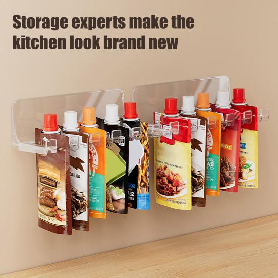 1/2 шт. Стеллаж для хранения Подвесной настенный органайзер Большой вместимости Пакеты для соуса Бутылки для приправ Прозрачная рама Экономия места Кухонная полка