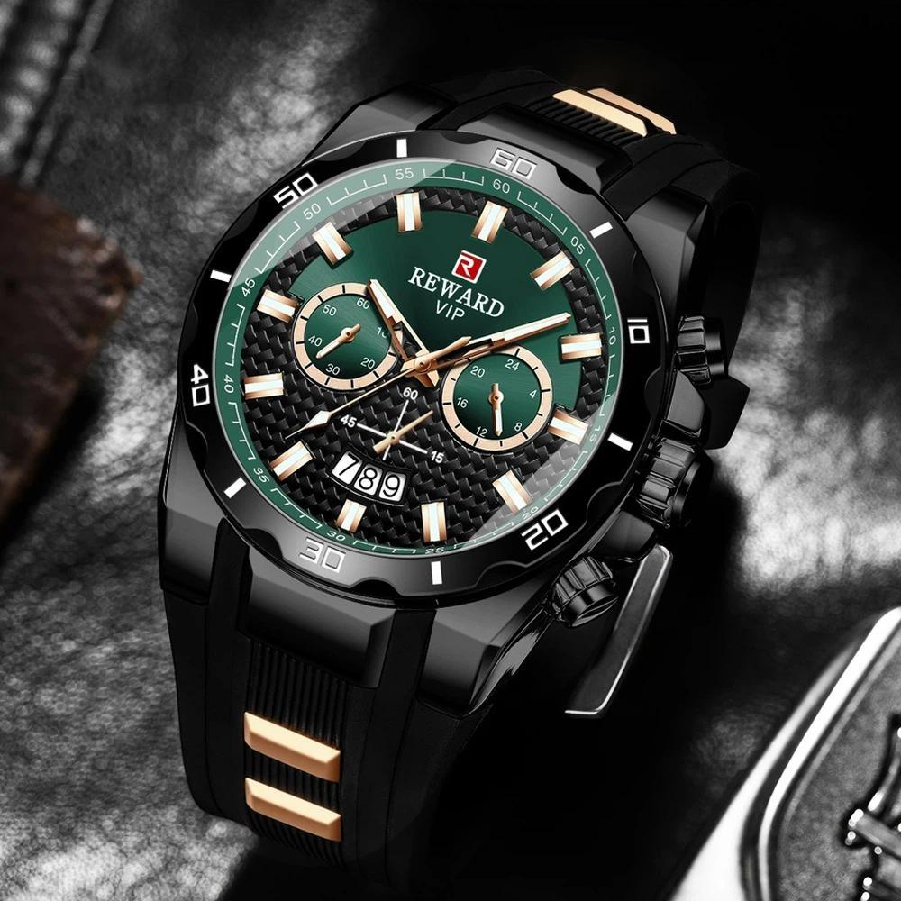 Chronograph Quartz Watch for Men Luxury Big Dial Military Sport Wristwatch Waterproof Silicone Strap Male Clock