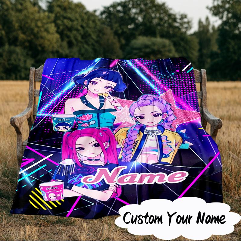 Custom Name KPop Cartoon Blanket Ideal Bedding Blanket Perfect for Travel, Camping, Living Rooms, Offices, Sofas, Fan Christmas gift