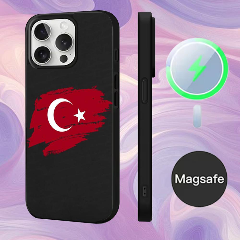 Чехол для телефона с турецким флагом Турции Для iPhone 16,15,14,13,12,11,Pro,Max,Plus,Mini,Magsafe, Магнитный чехол для беспроводной зарядки