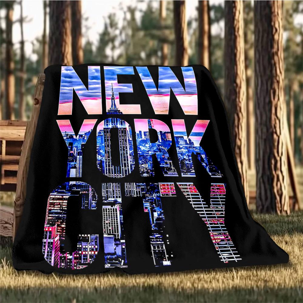 1pc New York City skyline Outdoor Flannel Blanket, Cozy & Warm Soft Te Playful Design, Napping Camping,