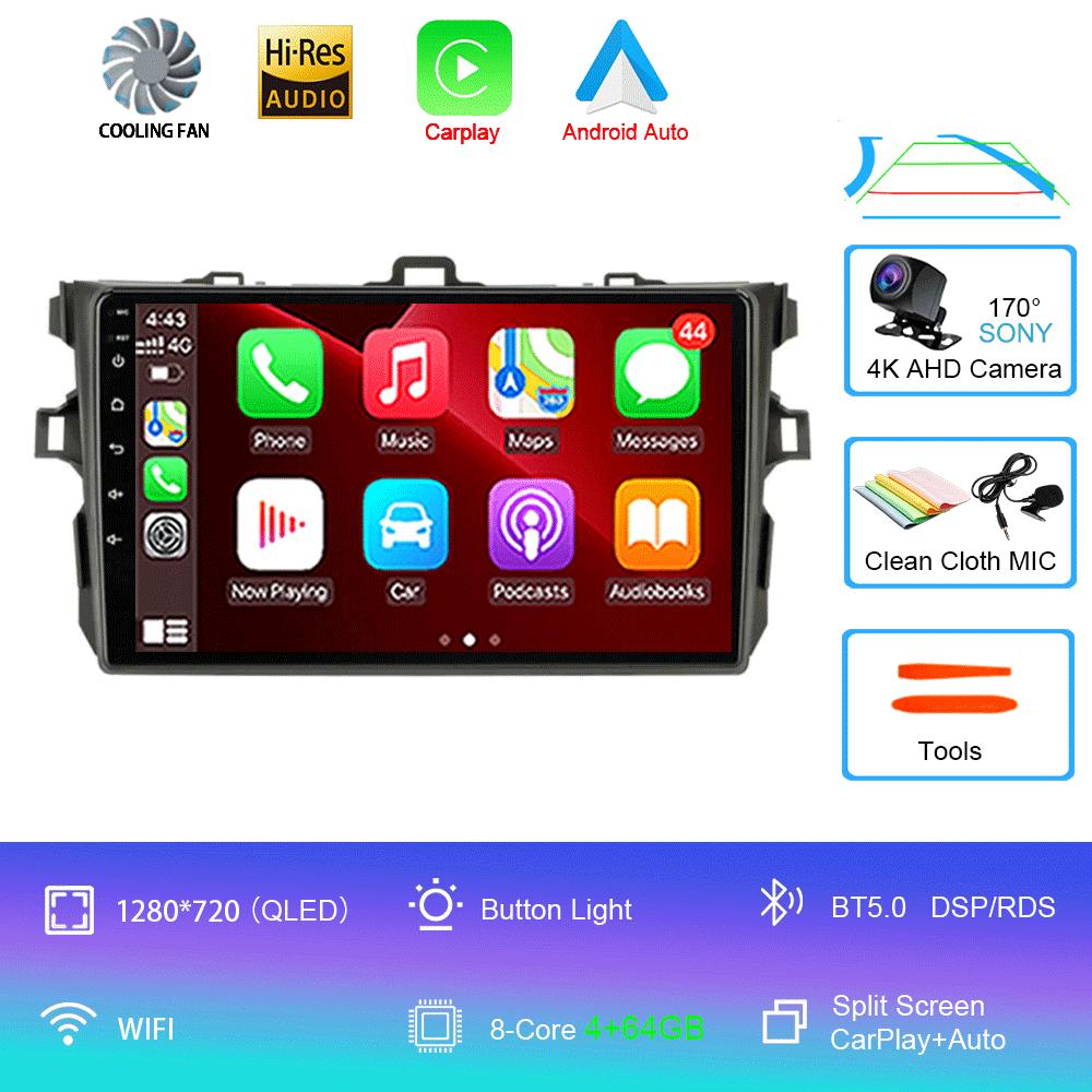 Android 14 Carplay 2din Car Radio For Toyota Corolla E140/150 2007 - 2013 4G GPS Multimedia video Player Stereo WIFI+4G