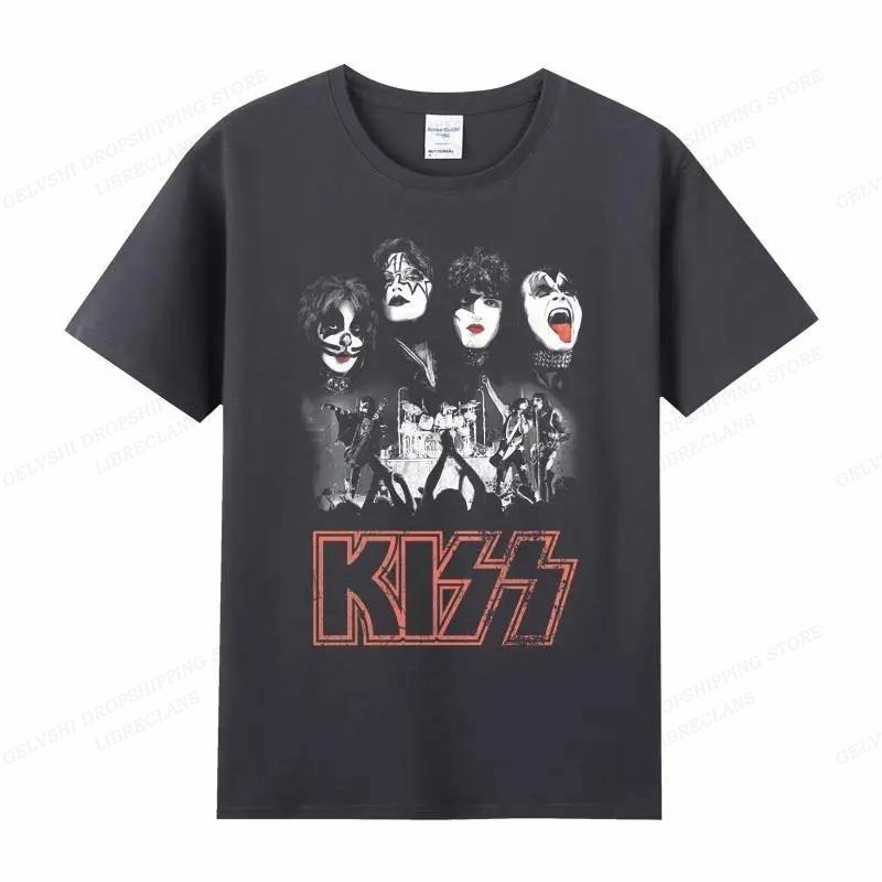 Vintage Kiss T Shirt Unisex Unisex Fashion Cotton T-shirt Punk Clothes O-Neck Tees Horror Harajuku Tops Rock Band Kiss Tshirt Boy
