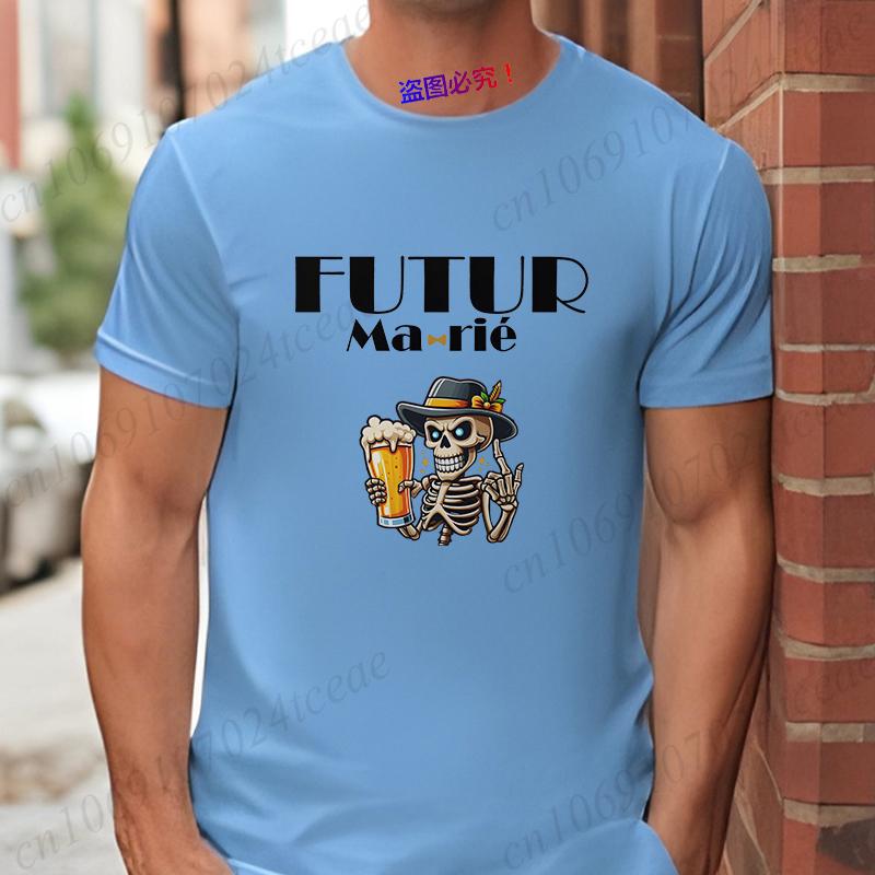 French Funny Single Farewell Bachelor Party T-shirt Wedding Beer Skeleton Tops Evg Team Married Tee Future Groom Squad Shirt