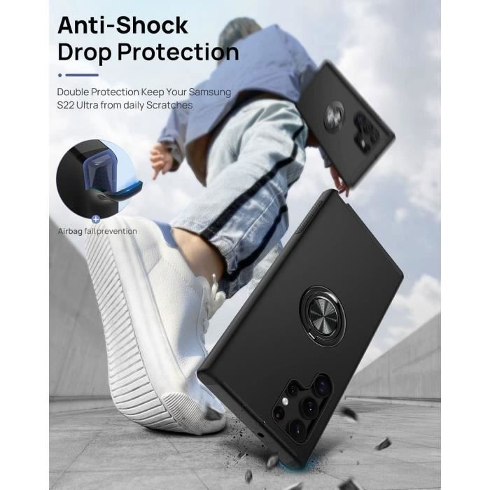 Защитный чехол - для Samsung Galaxy S23 Ultra - Черный силикон - Кольцо-подставка - Амортизация