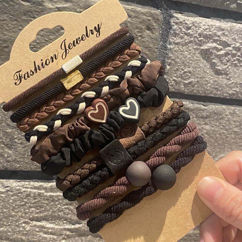 1 комплект простых высокоэластичных резинок для волос для женщин, черная толстая резинка для волос, повязка на голову с сердечком, набор скранчи, упаковка, аксессуары для волос для девочек