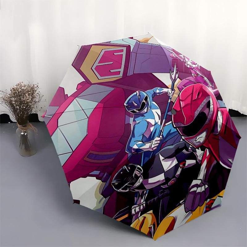 1pc Pink Ranger Auto-Folding Umbrella, Portable 3-Fold Design, 8-Bone Frame, Outdoor for Fans, Travelers, Daily Use, Gift Idea.T005