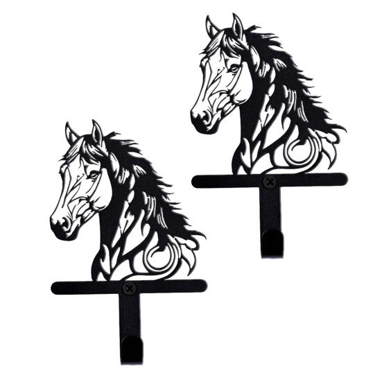 Black Horse Wall Hook Key Hanger with Horse Silhouette Wall Mounted Iron Hook Entryway Organizer