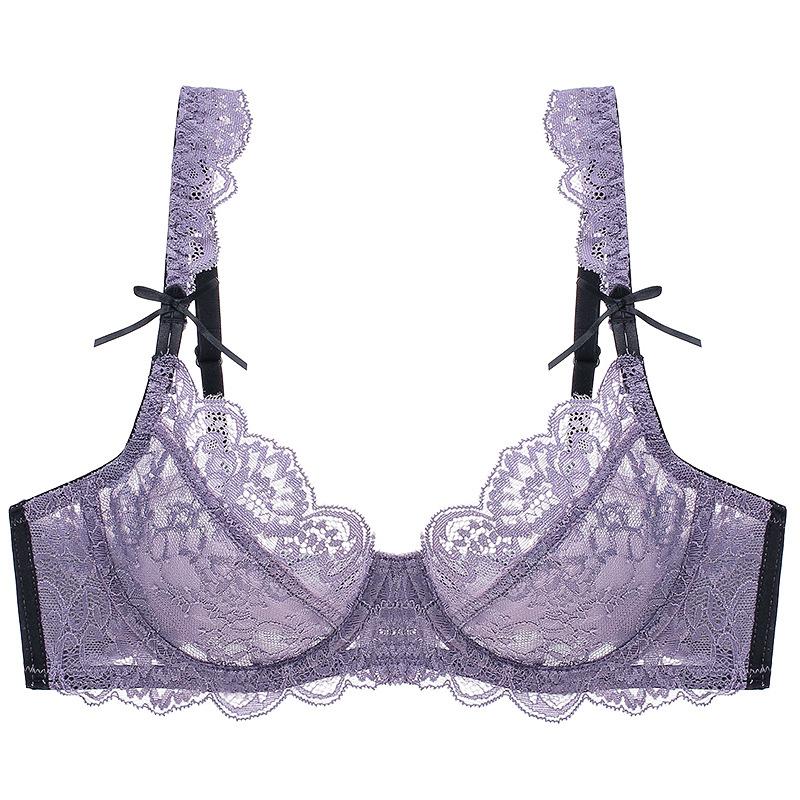 Французское сексуальное кружевное нижнее белье женское летнее ультратонкое дышащее большого размера нижнее белье большая грудь маленькая защита от провисания бюстгальтер
