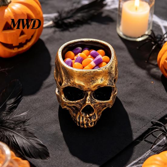 Desktop Stationery Storage Skull Planter, Resin Head Flower Pot, Halloween Candy Bowl, Spooky Skeleton Planter Gothic Decoration for Tabletop Home Bar