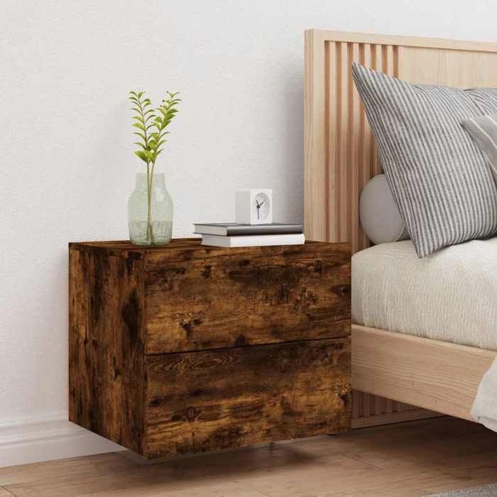 Table de chevet murale - Maison Exclusive - LED RVB intégrées - Chêne fumé - Bois d'ingénierie 50x39x41 cm