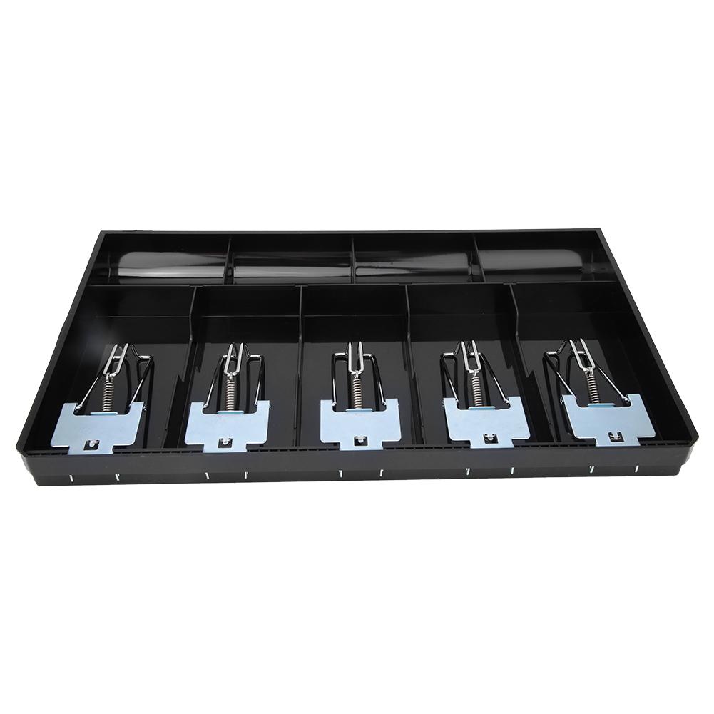 ABS Material Tray with Metal Clip Cash Drawer Register Insert Tray Currency Storage Box(Black)