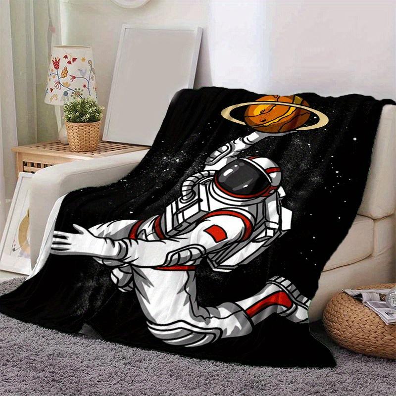 1pc Astronaut Printing Lightweight Flannel Blanket, Comfortable and Warm Blanket, for Camping Sofa Bed and Couch Office, Gift