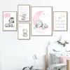 Baby Girl Room Decoration Pictures Elephant Zebra Teddy Bear Pink Nursery Cute Wall Art Canvas Painting Nordic Posters And Print