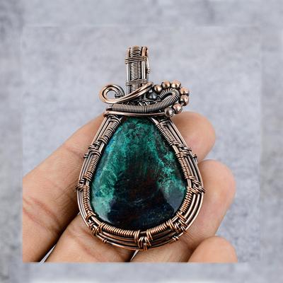 Азурит Gemstone Pure Copper Wire Wrap Ювелирная подвеска ручной работы
