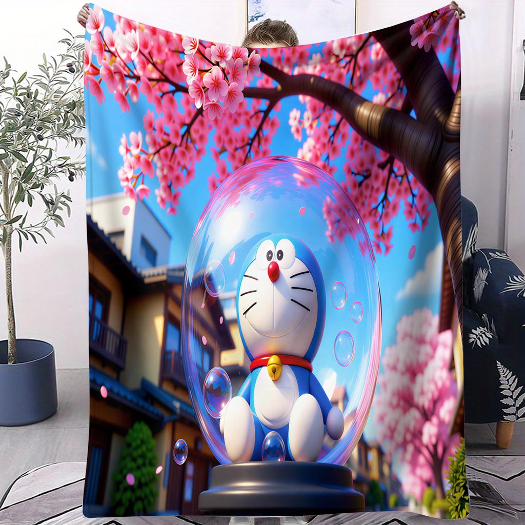 Doraemon Japanese Anime Small Cover Blanket Plush Cozy Sofa Throw Blanket Novelty Warm All Season Blanket For Dorm Bedroom Gift