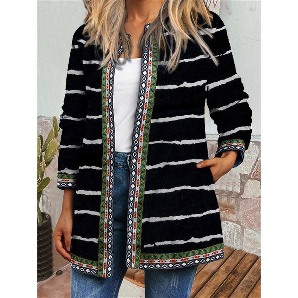 GMXIA Осень-зима винтажный этнический стиль принт большой размер куртка кардиган женская одежда