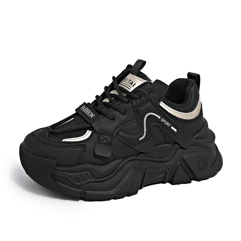 Модная женская повседневная спортивная обувь Модная зимняя обувь с нашивками на шнуровке Толстая подошва Противоскользящая Износостойкая Низкая