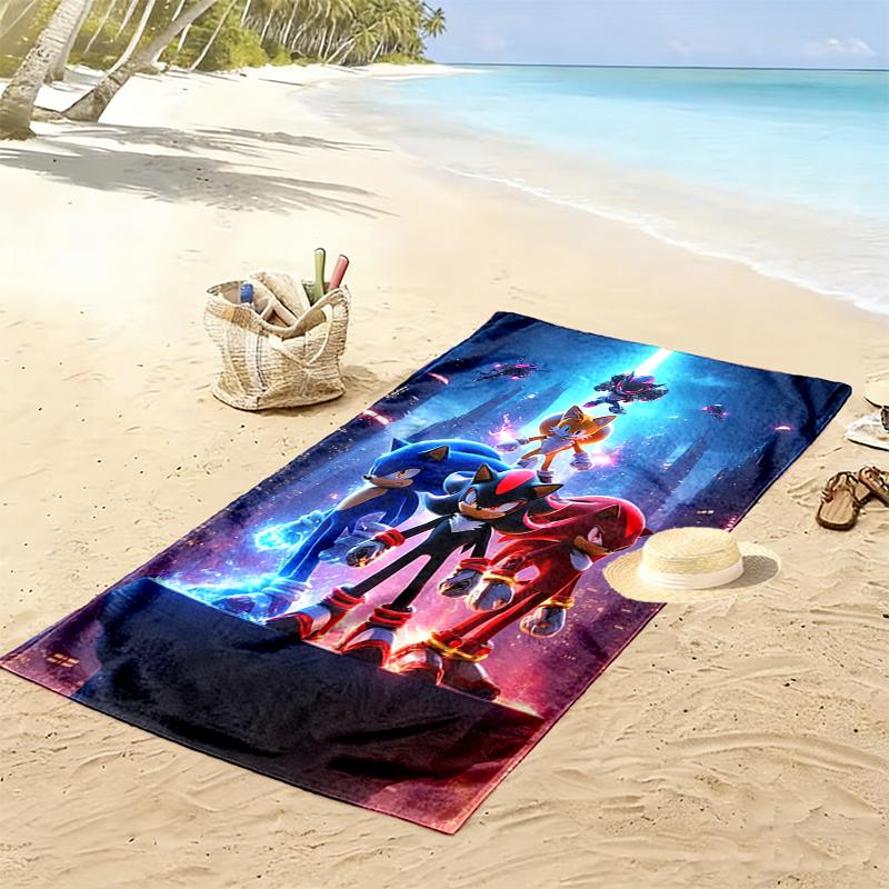 1pc SONIC Beach Towel Ideal Birthday Gift For Family, A Vibrant Beach Towel Suitable for Outdoor Activities