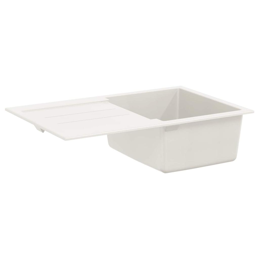 White Kitchen Sink 780 x 500 mm Made of 80percent Quartz and 20percent Resin