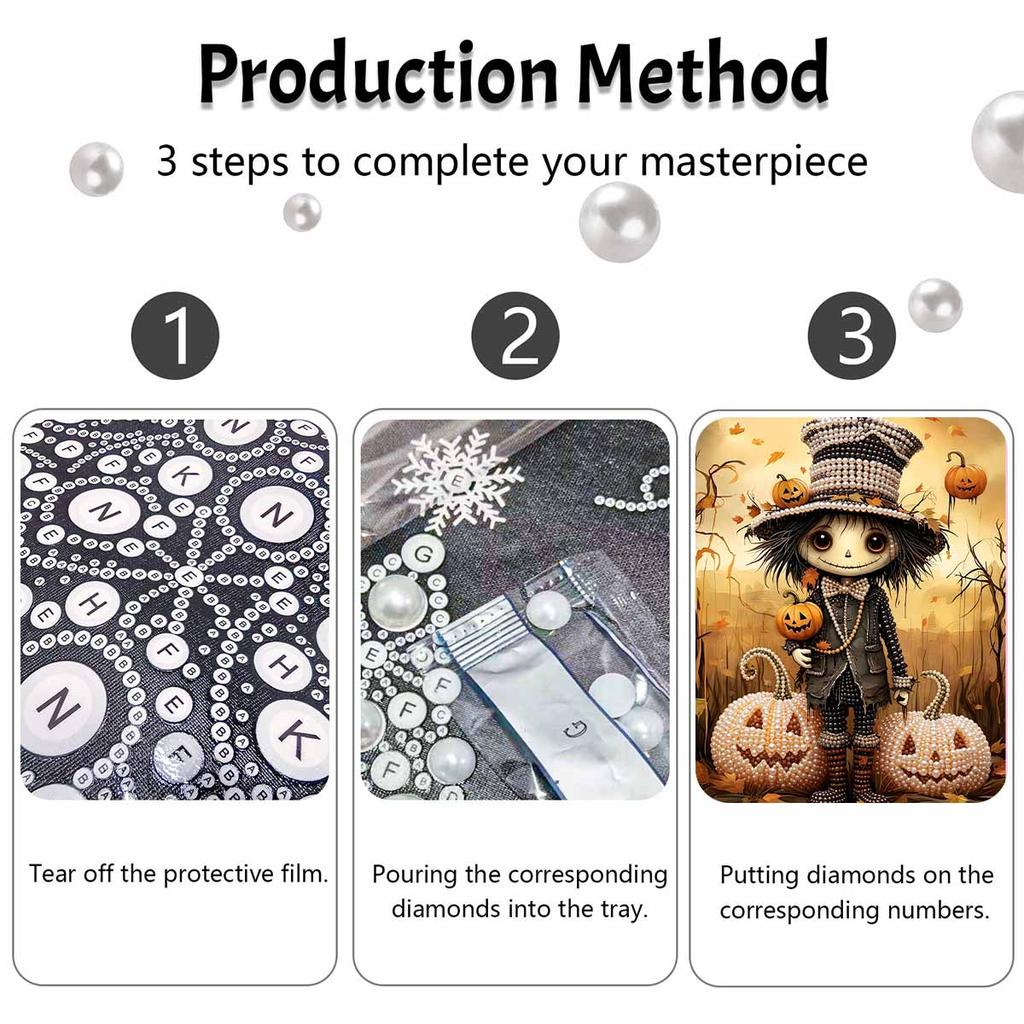 DIY Картина из жемчужных бусин на холсте Тыква на Хэллоуин Милый персонаж Безрамный 3D-набор для рисования для декора стен спальни гостиной Поделки