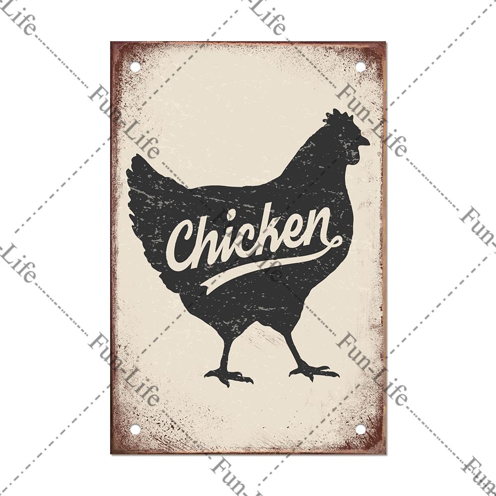 Винтажный постер с курицей, металлические жестяные знаки, тарелка, петух, куриное яйцо, ретро-налет, домашний декор на стену, 20x30 см