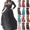 Fashion Womens Printing High Collar Long Sleeve Big Hem Skirt Casual Dress