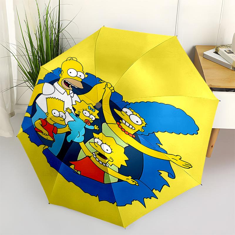 The Simpsons Family Portrait Print Umbrella: Automatic Opening and Closing, Foldable Design, 8 Rib Iron Frame, Perfect Gift for Fans, Travel