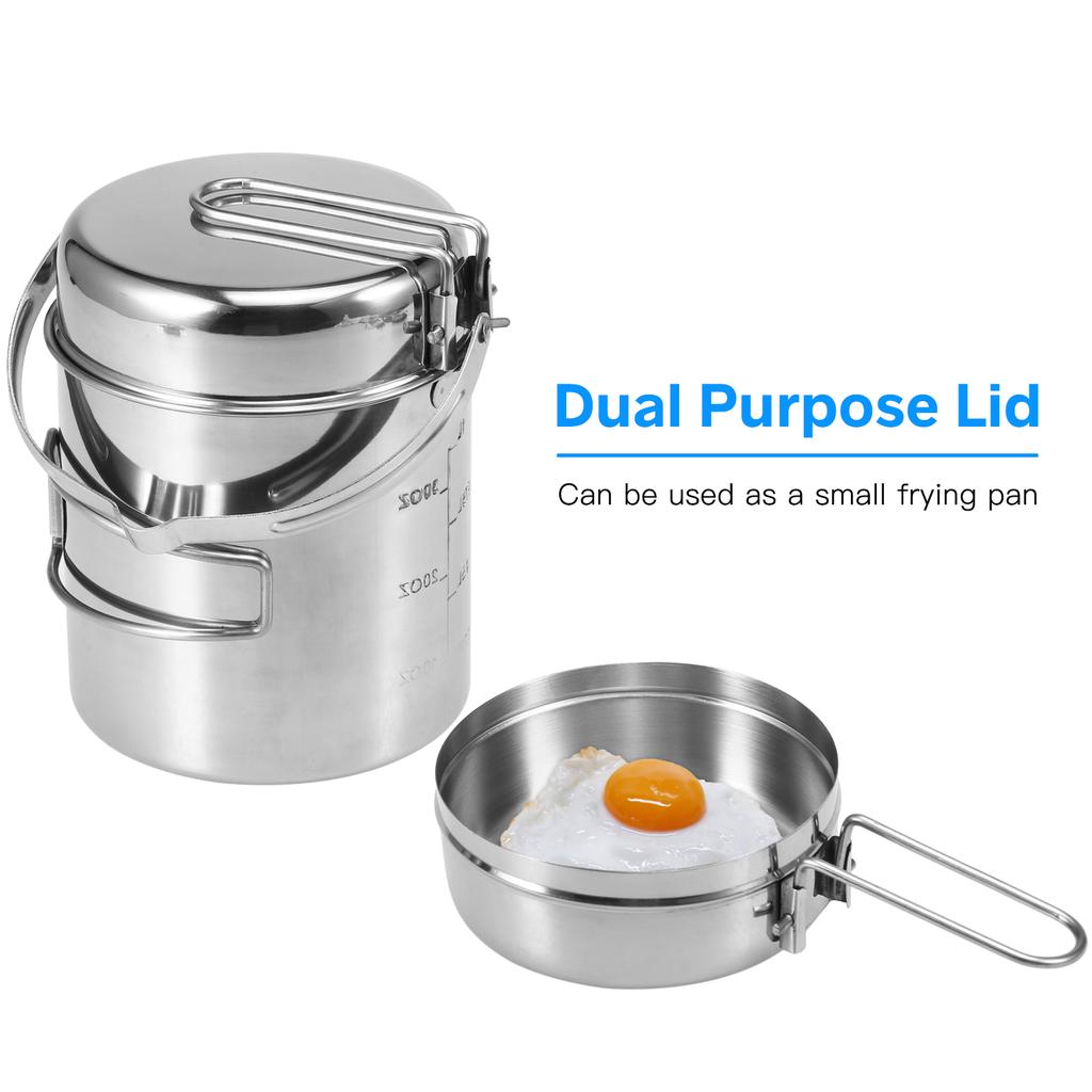 1L Stainless Steel Cooking Kettle Portable Outdoor Camping Backpacking Pot