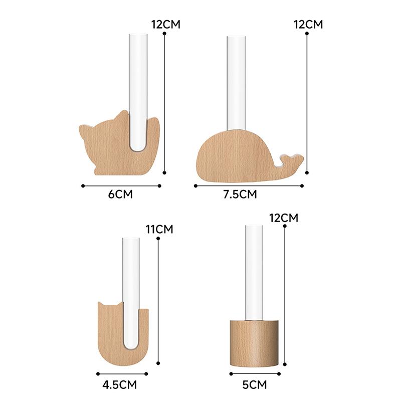 Originality Mini Magnetic Vase Cute Style Solid Wood Glass Test Tube Vase Flower Arrangement Fridge Magnet Decor Flower Vases