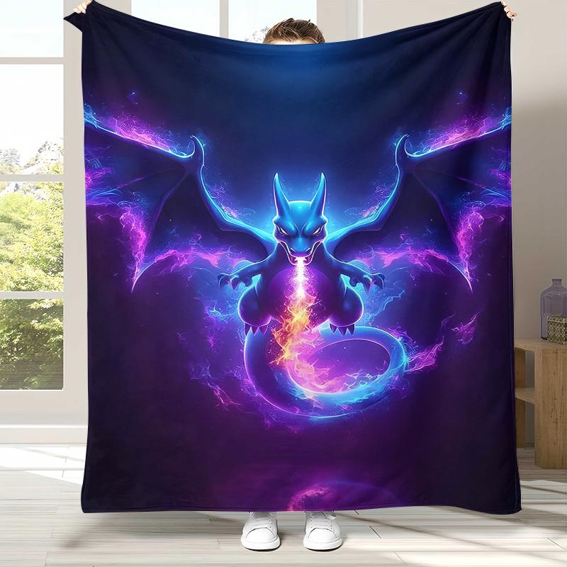 Charizard Charmander Pokemon Flannel Blanket,Ultra Soft Warm Plush Throw for Home Bedroom Bed Sofa Cover Office Camping Picnic