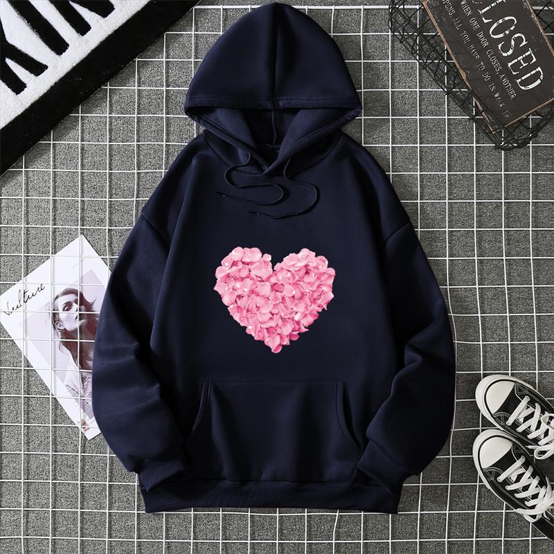 Yurak shaklidagi bosma grafik kaputlar Yoqimli liboslar Moda bo'sh pullover Sweatshirt Kundalik qizlar uchun qalpoqli toplar