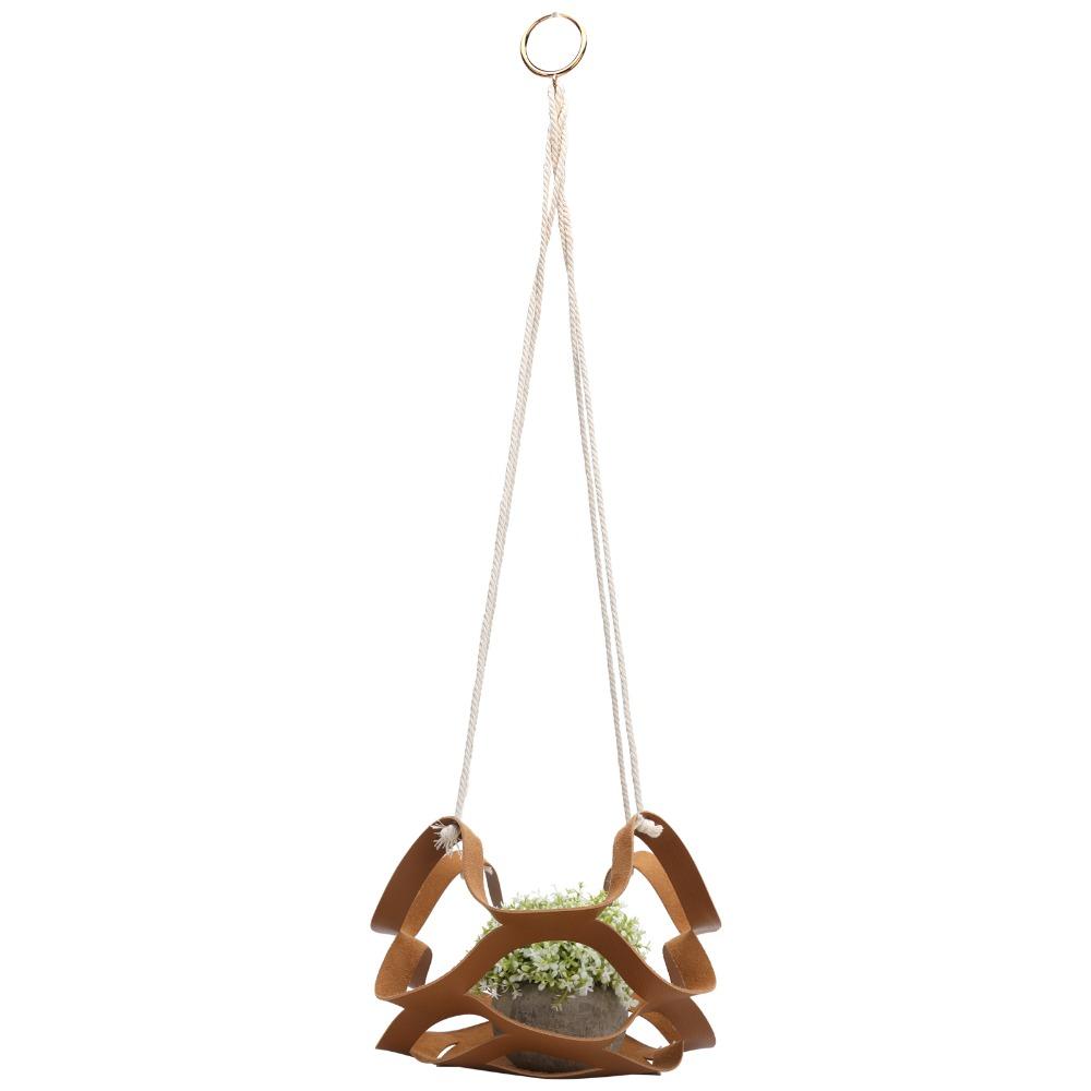 Gardening Accessories PU Leather Hanging Planter Brown Large Plant Hanger Rope Hanging Small Planter Shelf Indoor Decor