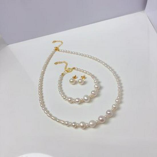 Natural Pearl Necklace with Mixed Size Beads and Unique Design