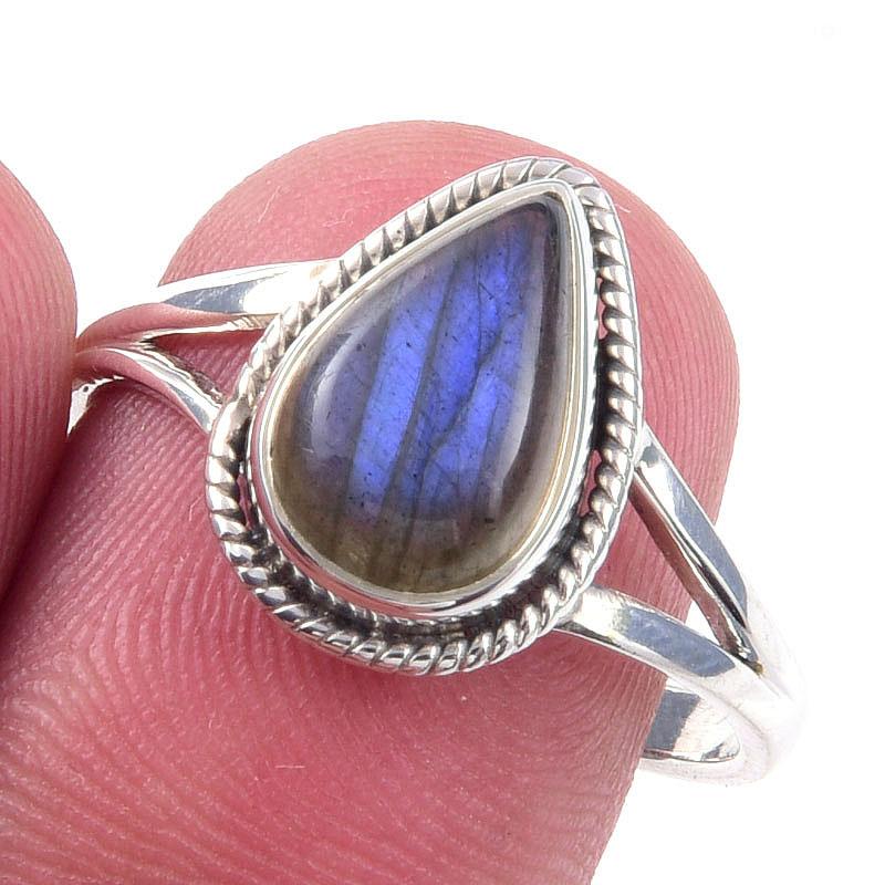 Natural Labradorite Gemstone Handmade 925 Solid Sterling Silver Ring Size 9 Q7w74