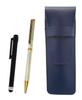 Пенал из зернистой кожи, синяя металлическая сенсорная панель, набор из шестигранной вращающейся шариковой ручки черного и латунного цвета, серебристый SASL-ALB-6KSBP-S