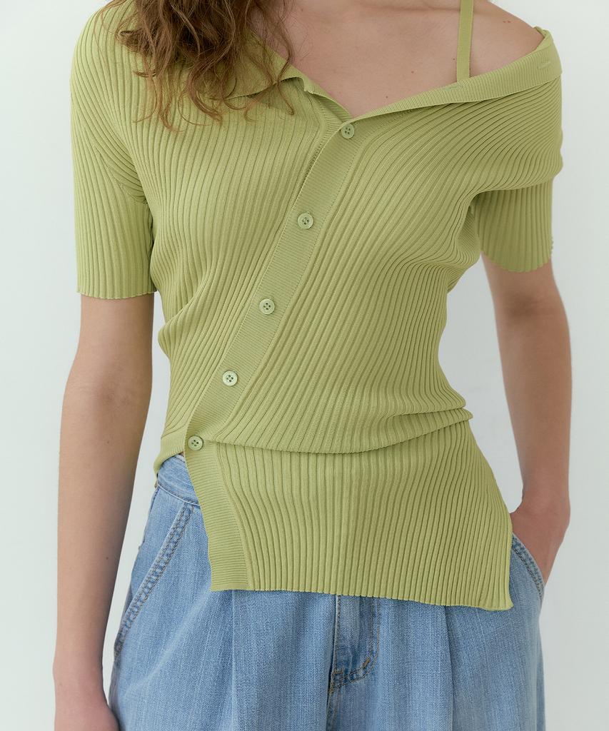 LUCIR ZU Diagonal Collar Knit (Green)
