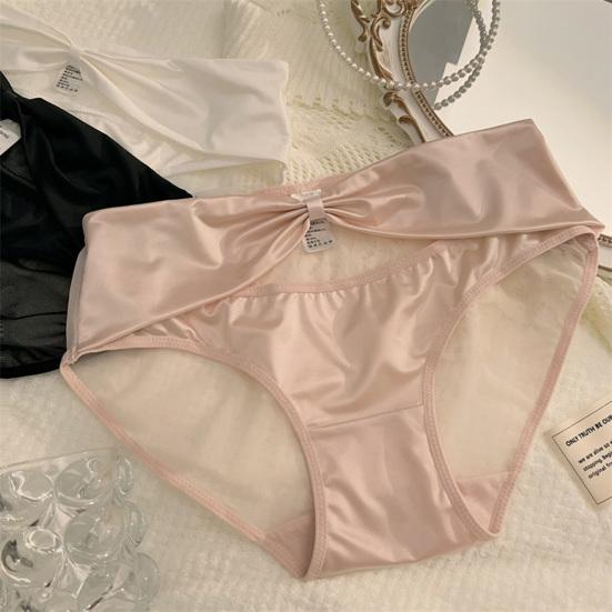 Женские трусики из прозрачной сетки с большим бантом, атласные, с вырезом, средняя талия, однотонные