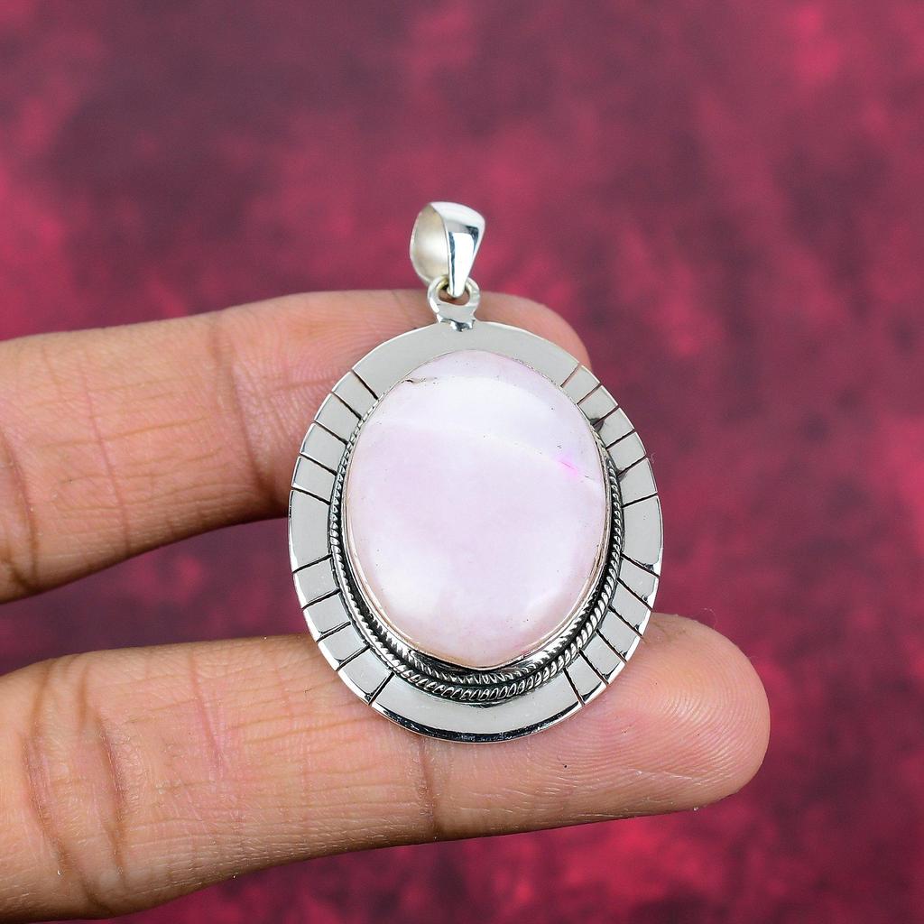 Подвеска из розового опала, драгоценный камень ручной работы, 925 пробы, кулон, уникальный дизайн, ювелирное изделие, для женщин