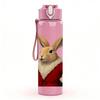 1PC Rabbit Drinking Wine Funny Print 750ml Color Plastic Sports Water Bottle Leakproof Flip Straw Lid Suitable for Sports Office Home Use