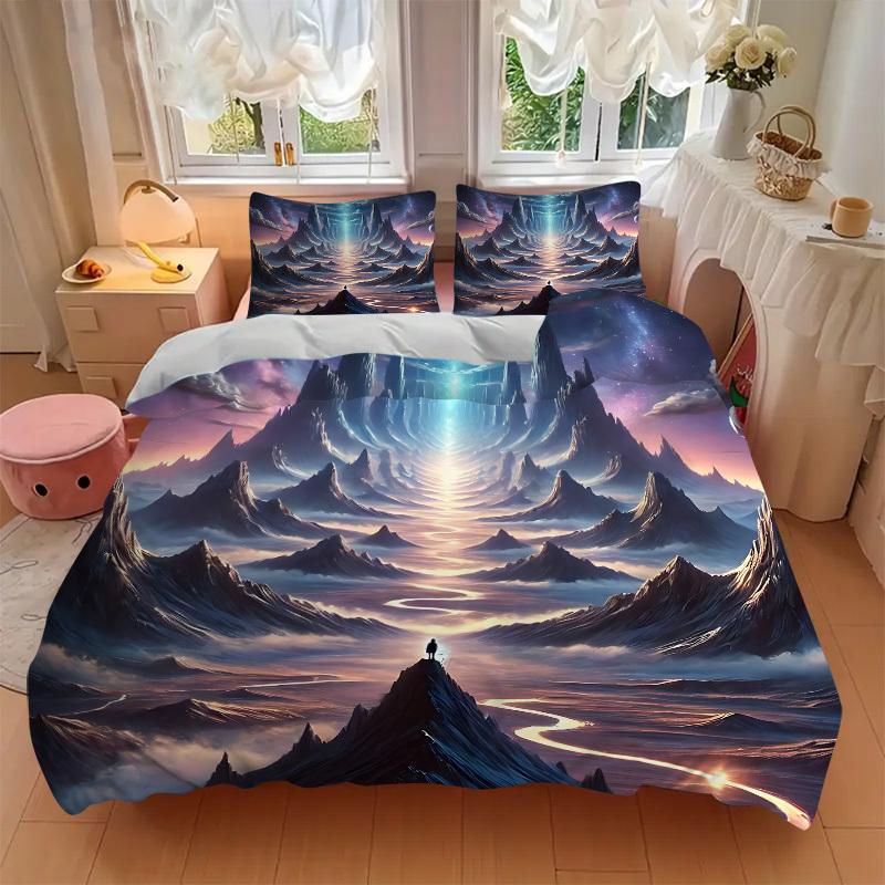 3pcs bedding set Mystical Landscape Includes 1 Comforter + 2 Pillowcases, Without Pillow Inserts, Soft Comfortable,a0909113