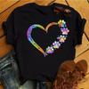 Summer Women's T-shirt Cartoon Colorful Heart Print Personalized T-shirt Large T-shirt 90s Girls' Top