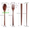 AOOSY Wooden and Chopsticks Natural Wood Tableware Carved from a Block of No with Natural for Lunch Dining Room Chinese Fried Rice Spoon, Fork,