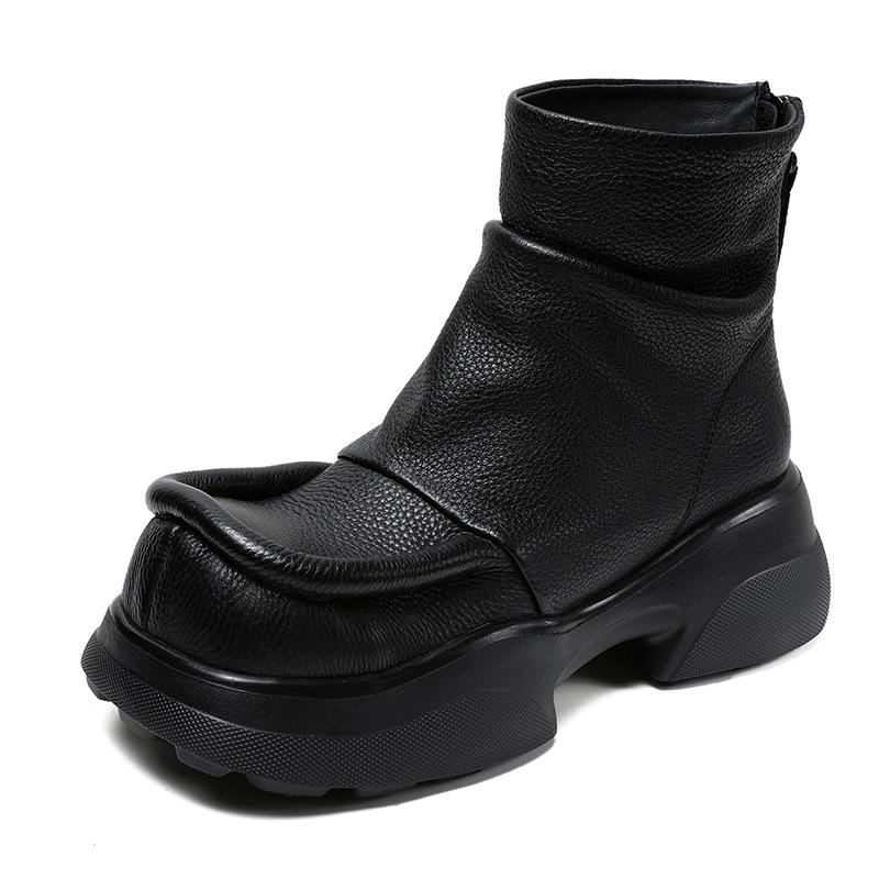 Johnature Короткие ботинки из натуральной кожи на толстом каблуке и толстой подошве, женские туфли на платформе в стиле ретро с круглым носком, ботильоны