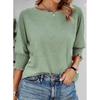 Модная свободная хлопковая футболка с круглым вырезом, цветными манжетами и рукавами три четверти, Осень 2025