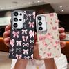 Bowknot Flowe Print TPU Leather Texture Case For Samsung S25 Ultra S24 FE S23 S22 A56 A36 A16 A15 A55 Shockproof Soft Matte Phone Cover