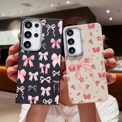 Чехол-накладка из кожи TPU с принтом бантиком и текстурой для Samsung S25 Ultra S24 FE S23 S22 A56 A36 A16 A15 A55, противоударный, мягкий, матовый чехол для телефона